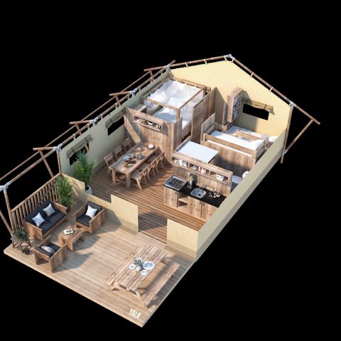 Tente en toile et en bois 5 personnes - Safari Lodge A