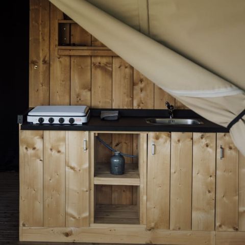 TENTE TOILE ET BOIS 4 personnes - Tente de glamping avec sanitaires