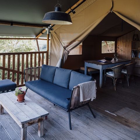 TENTE TOILE ET BOIS 4 personnes - Tente de glamping avec sanitaires