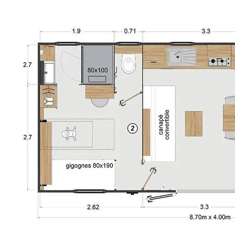 BUNGALOW 4 personnes - Mobil-home 2 chambres 2 salles de bain - Lescar MH D019