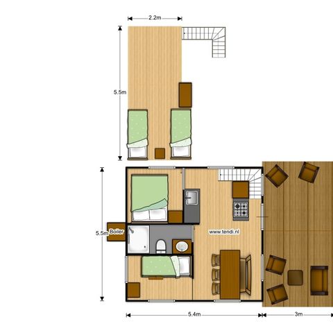 Tente en toile et en bois 6 personnes - y compris les installations sanitaires