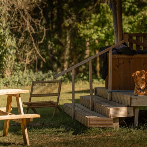 Tente en toile et en bois 5 personnes - Bos Escape - Poêle et bain nordique