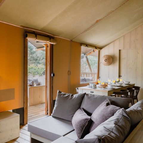 Tente en toile et en bois 6 personnes - Stille Heide - Poêle et bain nordique