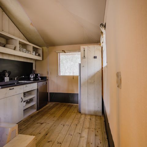 Tente en toile et en bois 6 personnes - Stille Heide - Poêle et bain nordique