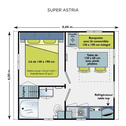 Mobilhome 2 personnes - Super Astria 16.1m² - 1 chambre