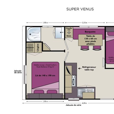 Mobilhome 4 personnes - Super Venus 22.9m² - 2 chambres