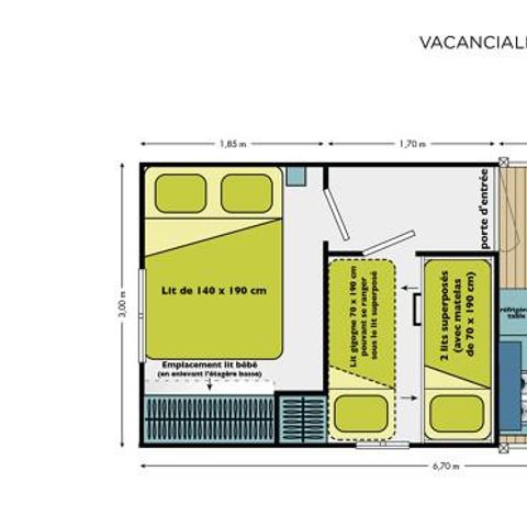 BUNGALOW TOILÉ 5 personnes - Cabane Nature 2ch-sans sanitaires-terrasse couverte-19m²-sans TV