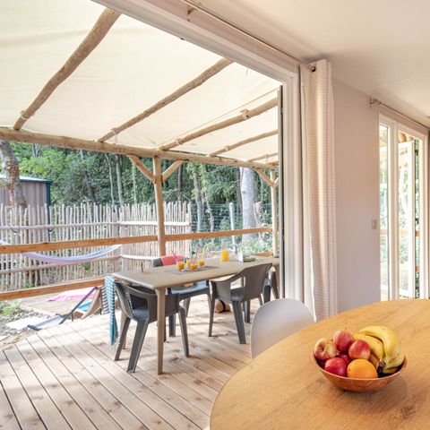 BUNGALOW 4 personnes - Garden 2ch-CLIM-baignoire-TV-LV-plancha-terrasse couverte-31m² | PREMIUM