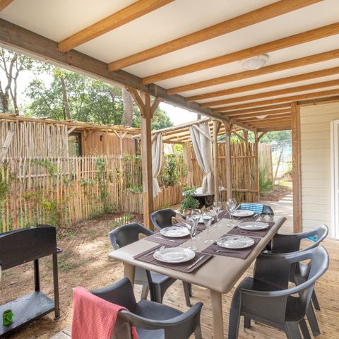 Chalet 7 personnes - Cottage Garden - 3 chambres - PREMIUM - 32m²-Baignoire-Clim-TV-lave-vaisselle -plancha-terrasse couverte