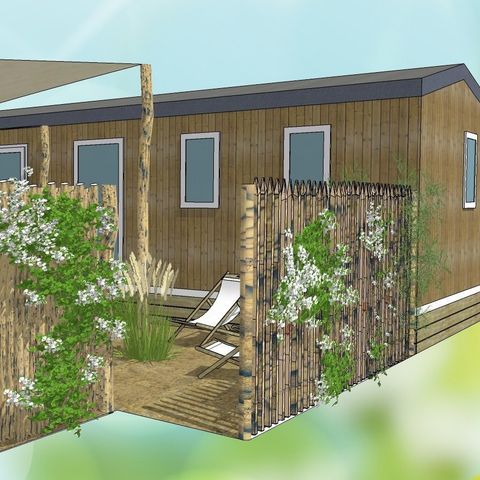 BUNGALOW 10 personnes - Tribu 5ch -CLIM-2 sdb-TV-LV-Plancha-terrasse couverte-56m² | PREMIUM
