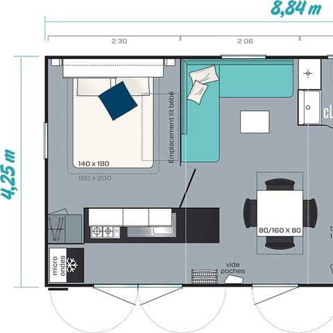 BUNGALOW 6 personnes - Comfort XL | 3 Ch. | 6 Pers. | Terrasse surélevée | Clim. | TV