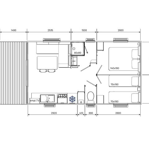 BUNGALOW 4 personnes - ECO CLASSIQUE  - 2 chambres avec climatisation