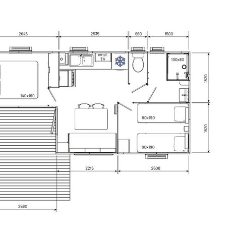 BUNGALOW 4 personnes - ECO CLASSIQUE  - 2 chambres avec climatisation