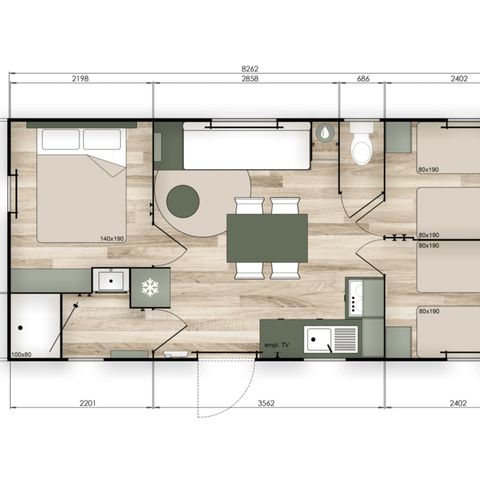 BUNGALOW 7 personnes - CONFORT - 3 chambres avec climatisation +TV - 2026