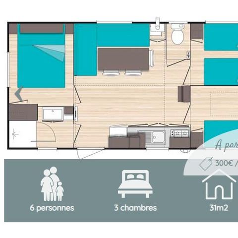 BUNGALOW 6 personnes - Confort Mistral 6 personnes - 3chambres, climatisé