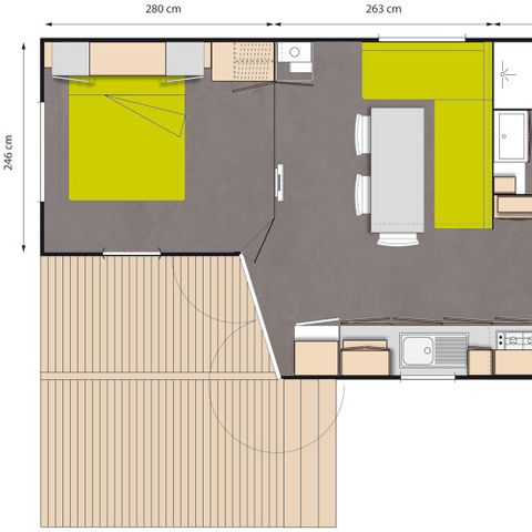 BUNGALOW 6 personnes - Grand confort Tamaris 6 personnes - 3 chambres, climatisé, téléviseur