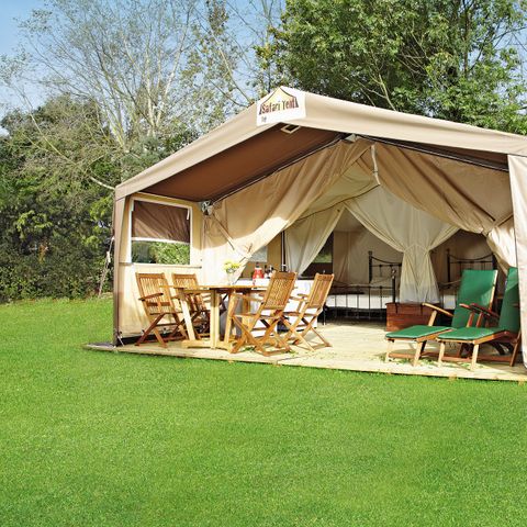 Tente en toile et en bois 6 personnes - Tente Safari | Tente Safari | 2 Ch. | 5/6 Pers. | Terrasse simple
