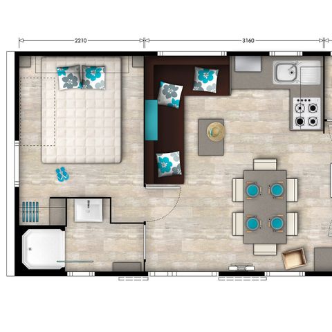 BUNGALOW 6 personnes - Premium | 3 Ch. | 6 Pers. | Terrasse surélevée | Clim. | TV