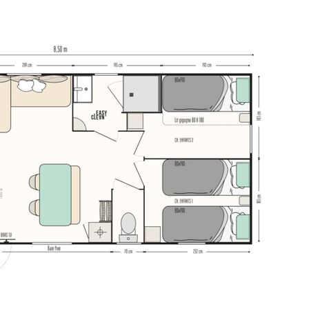 BUNGALOW 6 personnes - Premium | 3 Ch. | 6 Pers. | Terrasse Lounge | Clim. | TV