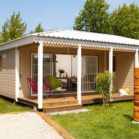Mobilhome 7 personnes - Chalet | Comfort XL | 3 Ch. | 5/7 Pers. | Terrasse surélevée | Clim. | TV