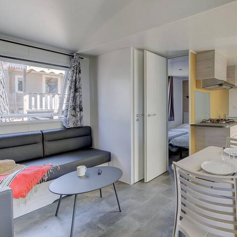 Mobilhome 6 personnes - Premium Exclusive | 3 Ch. | 6 Pers. | Terrasse Lounge | Cuisine extérieure | 1 SDB | Clim. | TV