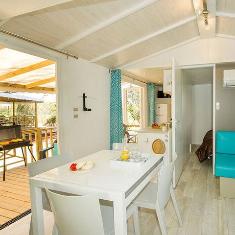BUNGALOW 6 personnes - Mobil-home | Premium | 3 Ch. | 6 Pers. | Terrasse surélevée | 1 SDB | Clim. |