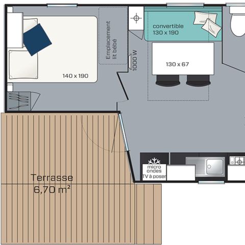 BUNGALOW 4 personnes - Pavillon Classic 30m² - Climatisation - TV