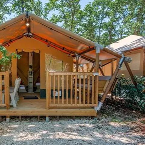 Tente en toile et en bois 5 personnes - Super Lodge | 2 Ch. | 4/5 Pers. | Terrasse simple