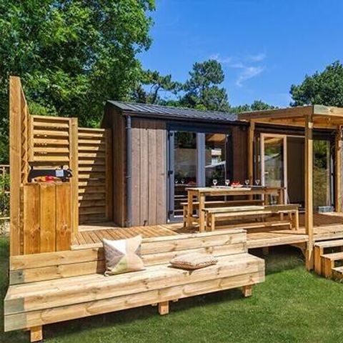 BUNGALOW 6 personnes - Mobil-home | Premium Exclusive | 3 Ch. | 6 Pers. | Terrasse surélevée | Douche tropicale | Clim. | TV