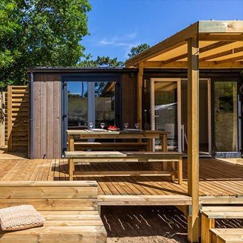 BUNGALOW 6 personnes - Mobil-home | Premium Exclusive | 3 Ch. | 6 Pers. | Terrasse surélevée | Douche tropicale | Clim. | TV
