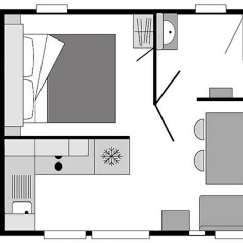 BUNGALOW 2 personnes - Mobil-home | Premium | 1 Ch. | 2 Pers. | Terrasse surélevée | Clim. | TV