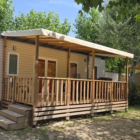 BUNGALOW 6 personnes - Mobil-home | Premium | 3 Ch. | 6 Pers. | Terrasse surélevée | Cuisine extérieure | 1 SDB | Clim. | TV