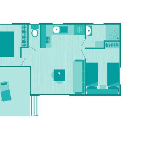 BUNGALOW 6 personnes - Comfort | 2 Ch. | 4/6 Pers. | Terrasse surélevée | Clim. | TV