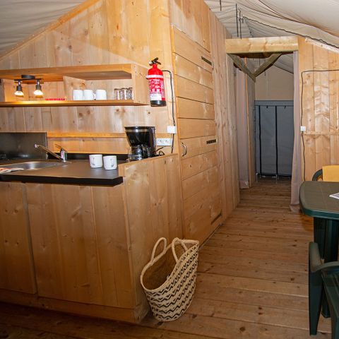 TENTE TOILE ET BOIS 5 personnes - Tente lodge premium avec sanitaires 5 personnes