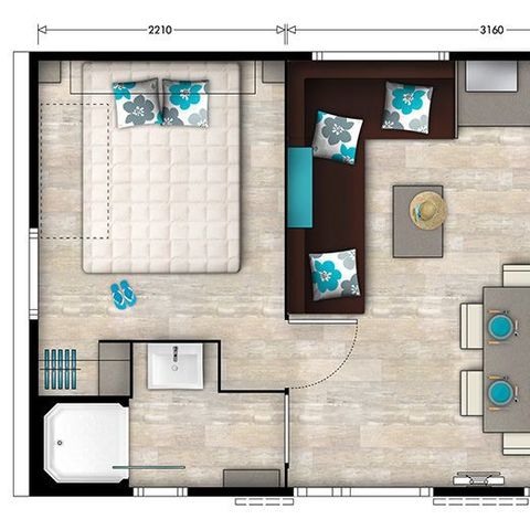 Mobilhome 6 personnes - Comfort | 3 Ch. | 6 Pers. | Terrasse surélevée | Clim. | TV