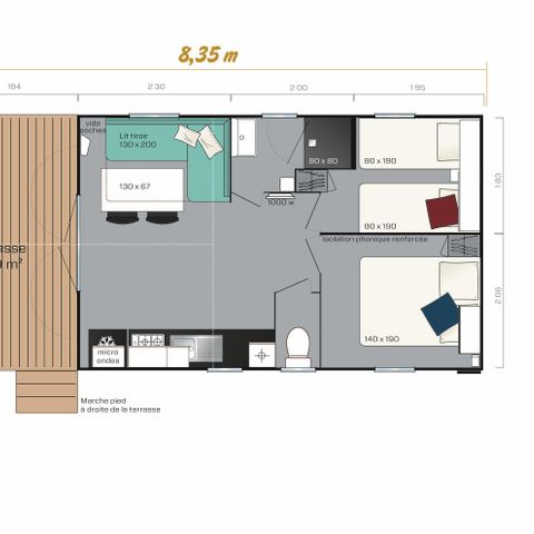 Mobilhome 4 personnes - Premium 25 m² dont Terrasse couverte- 2 chambres +TV + Lave-vaisselle + BBQ