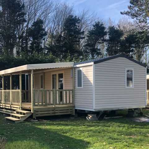 Mobilhome 6 personnes - Confort 33m² avec terrasse couverte 3 chambres +TV