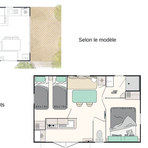 BUNGALOW 4 personnes - Mobil-home Cocoon 4 personnes 2 chambres 23m²
