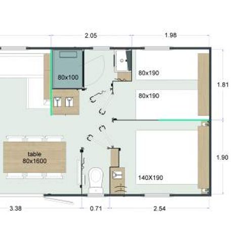 Mobilhome 8 personnes - Mobil-home Sable plus 40m² (4 chambres, 2 salle de bains) 8 pers