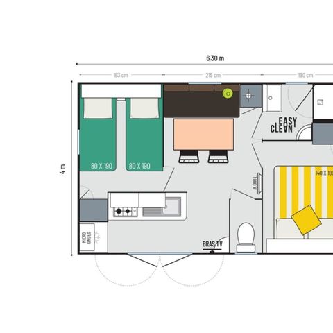 BUNGALOW 4 personnes - Comfort XL | 2 Ch. | 4 Pers. | Terrasse surélevée | Clim. | TV
