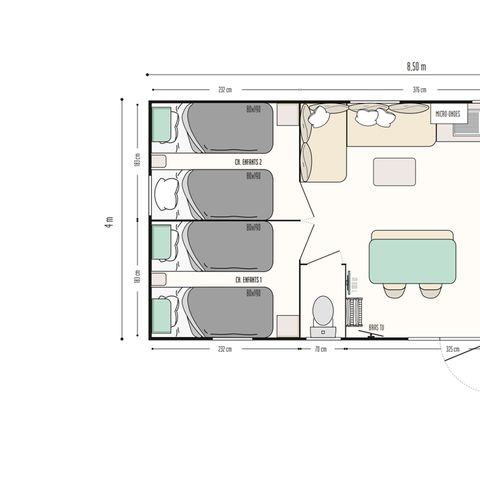 BUNGALOW 8 personnes - Mobil home super cordelia 3 chambres avec terrasse semi couverte ( annee 2025)