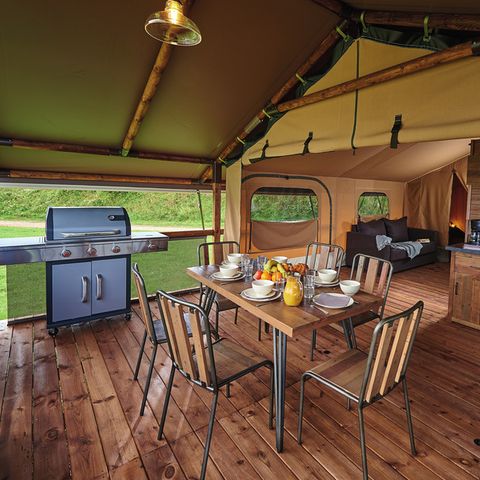 Tente en toile et en bois 7 personnes - Tente Ciela Nature Lodge - 2 chambres - Cuisine équipée – Salle de bain