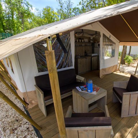 TENTE TOILE ET BOIS 4 personnes - Bijela Uvala - Tente safari + sanitaires + climatisation (5P)