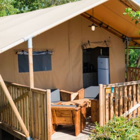 Tente en toile et en bois 6 personnes - SUNLODGE PRESTIGE ETANG 2CH 1 SDB