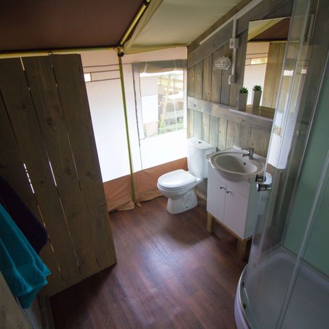 TENTE TOILE ET BOIS 5 personnes - Polari - Tente Safari + sanitaires + climatisation (5P)