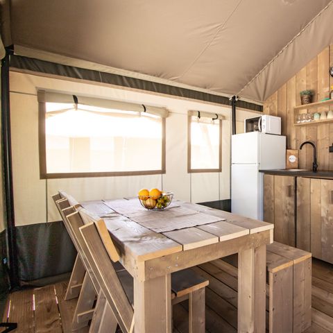 TENTE TOILE ET BOIS 5 personnes - Polari - Tente Safari + sanitaires + climatisation (6P)