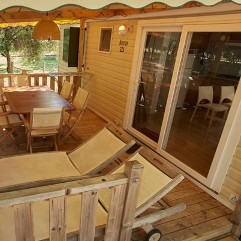 Mobilhome 6 personnes - Premium | 3 Ch. | 6 Pers. | Terrasse surélevée | Clim. | TV