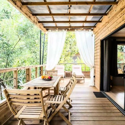 TENTE TOILE ET BOIS 5 personnes - Lodge Kabane sur Pilotis 3 Pièces 5 Personnes Climatisé + TV
