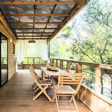 TENTE TOILE ET BOIS 5 personnes - Lodge Kabane sur Pilotis 3 Pièces 5 Personnes Climatisé + TV