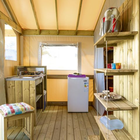 TENTE TOILE ET BOIS 5 personnes - C- Lodge Pilotis - 2 chambres 24m² avec terrasse couverte